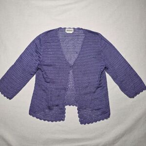 Vintage Indira Open Knit Crochet Cardigan Sweater 1 Button Purple Medium Y2K